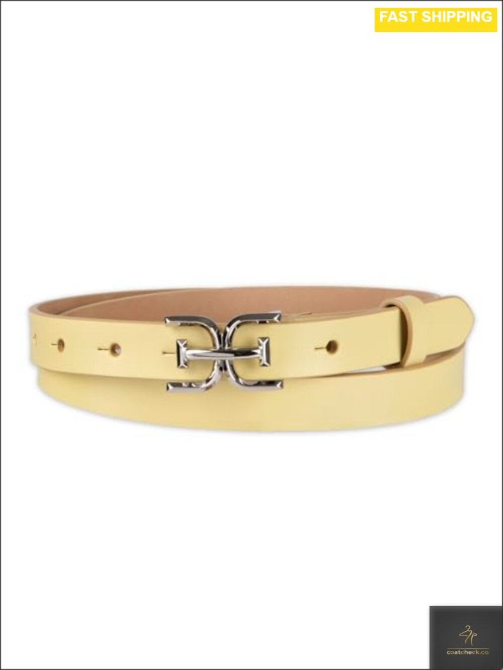 Women's Skinny Fashion Trouser Belt Double-E Plaque Logo Buckle Slim Sleek
